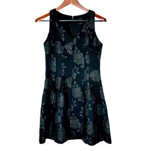 Ann Taylor Womens Black Floral Sleeveless Dress V-Neck Fit & Flare Size 0